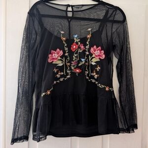 Hannah Black Floral Embroidered Women's Top